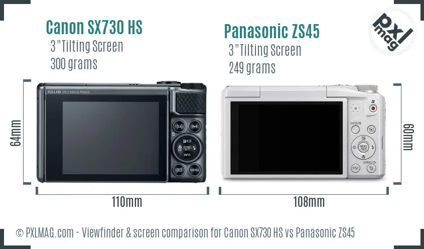 Canon SX730 HS vs Panasonic ZS45 Screen and Viewfinder comparison