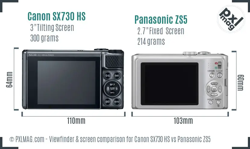 Canon SX730 HS vs Panasonic ZS5 Screen and Viewfinder comparison