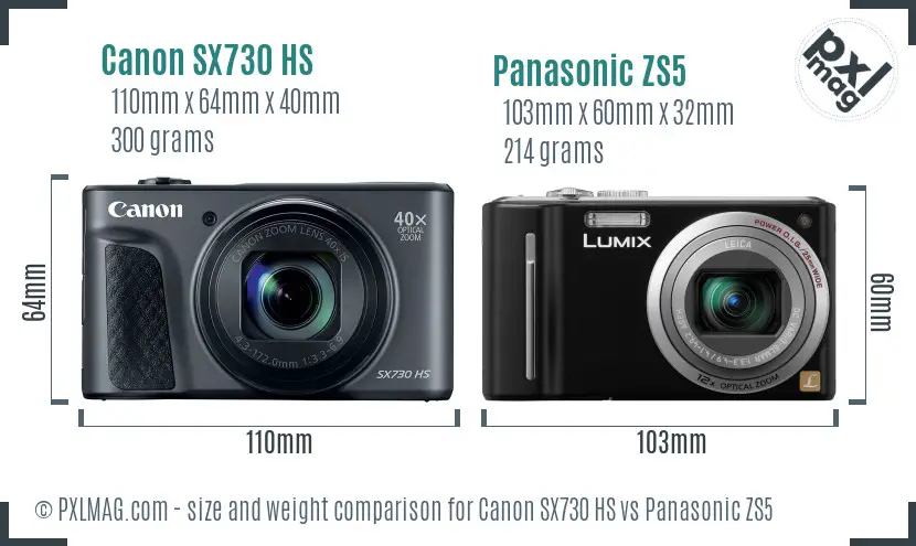 Canon SX730 HS vs Panasonic ZS5 size comparison