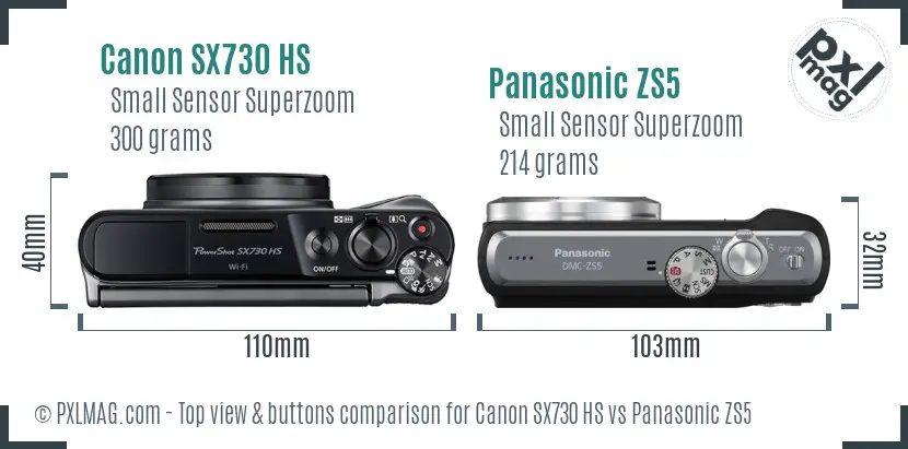 Canon SX730 HS vs Panasonic ZS5 top view buttons comparison