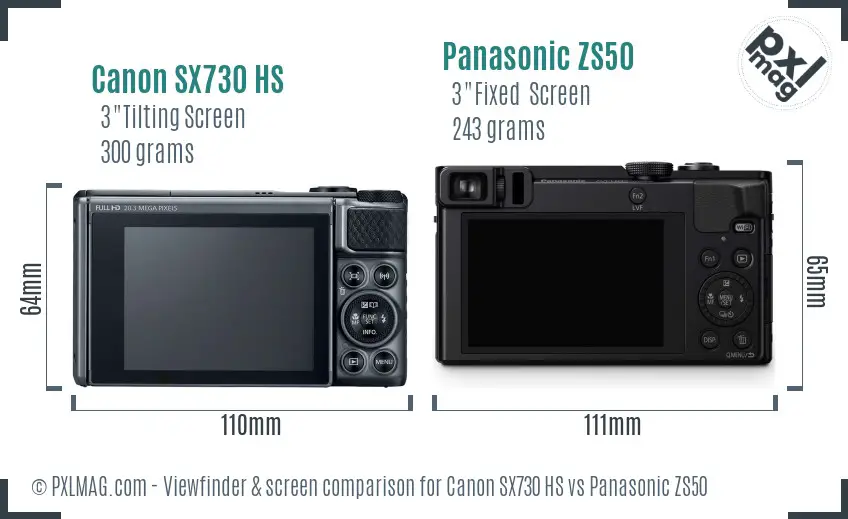 Canon SX730 HS vs Panasonic ZS50 Screen and Viewfinder comparison