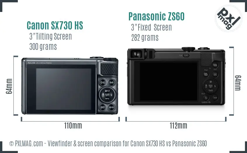 Canon SX730 HS vs Panasonic ZS60 Screen and Viewfinder comparison