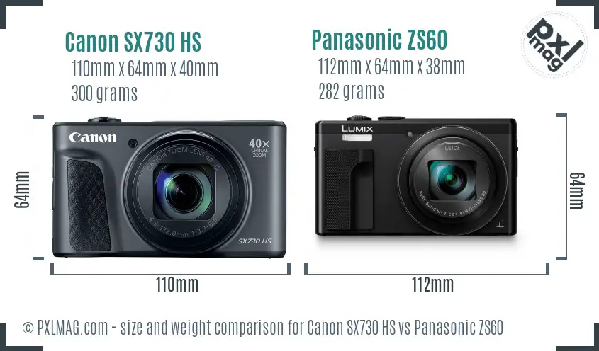 Canon SX730 HS vs Panasonic ZS60 size comparison