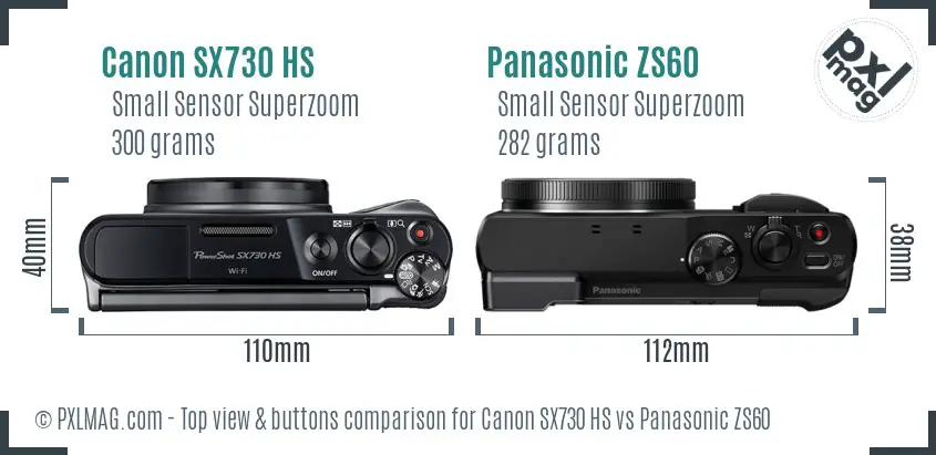 Canon SX730 HS vs Panasonic ZS60 top view buttons comparison