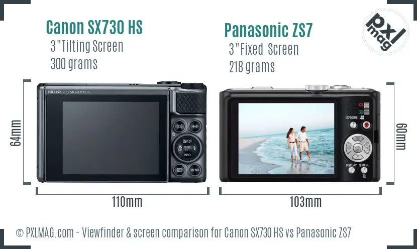 Canon SX730 HS vs Panasonic ZS7 Screen and Viewfinder comparison