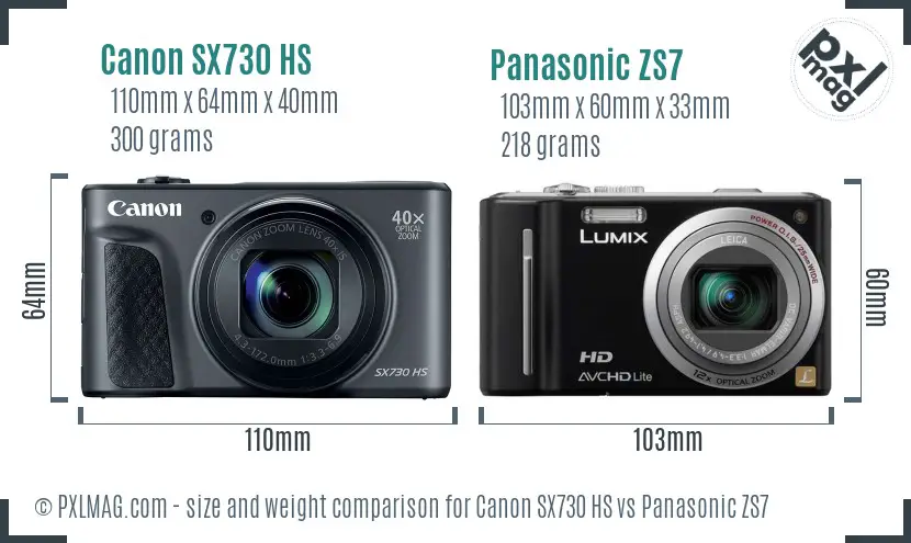 Canon SX730 HS vs Panasonic ZS7 size comparison