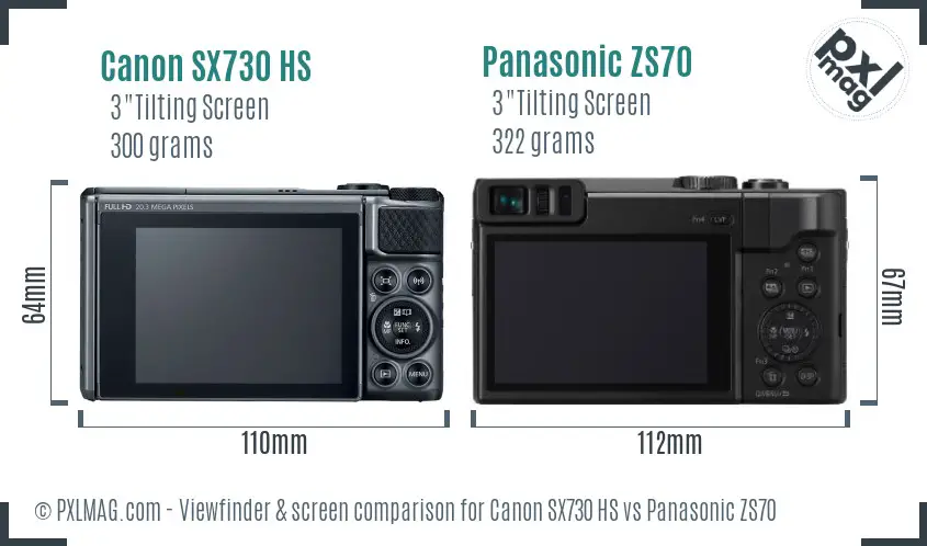 Canon SX730 HS vs Panasonic ZS70 Screen and Viewfinder comparison
