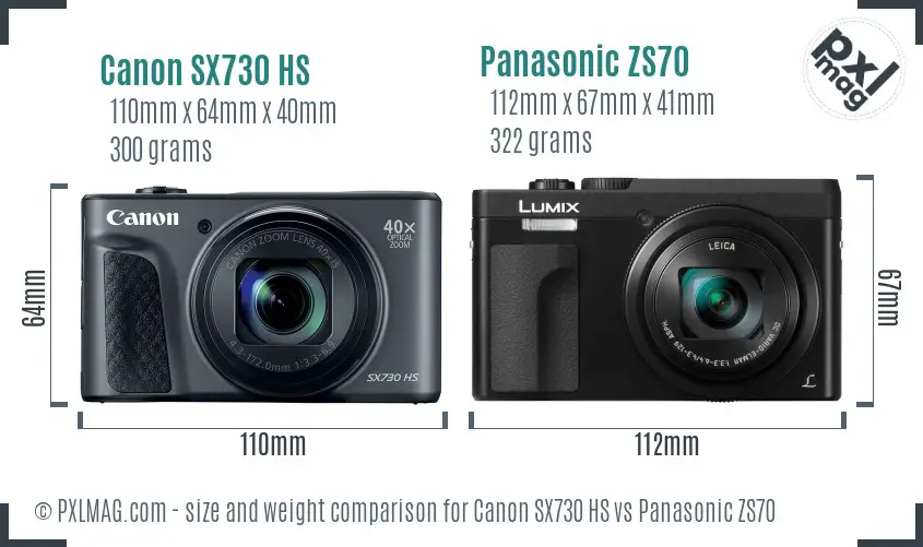 Canon SX730 HS vs Panasonic ZS70 size comparison