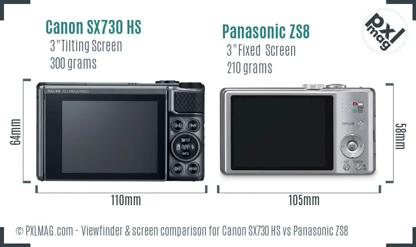 Canon SX730 HS vs Panasonic ZS8 Screen and Viewfinder comparison