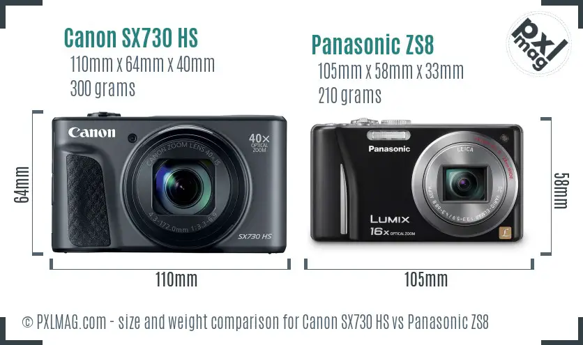 Canon SX730 HS vs Panasonic ZS8 size comparison