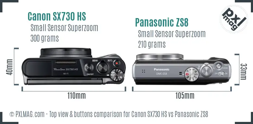 Canon SX730 HS vs Panasonic ZS8 top view buttons comparison