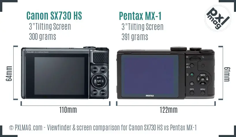 Canon SX730 HS vs Pentax MX-1 Screen and Viewfinder comparison