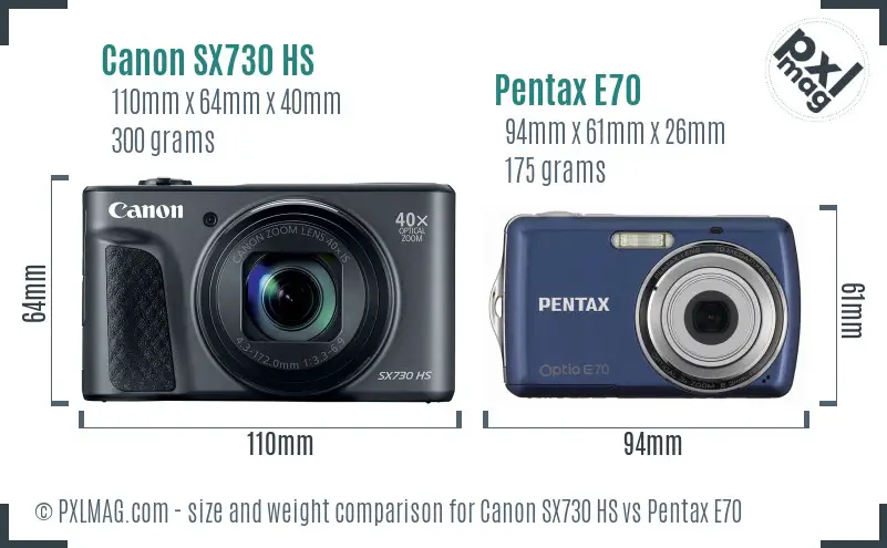 Canon SX730 HS vs Pentax E70 size comparison