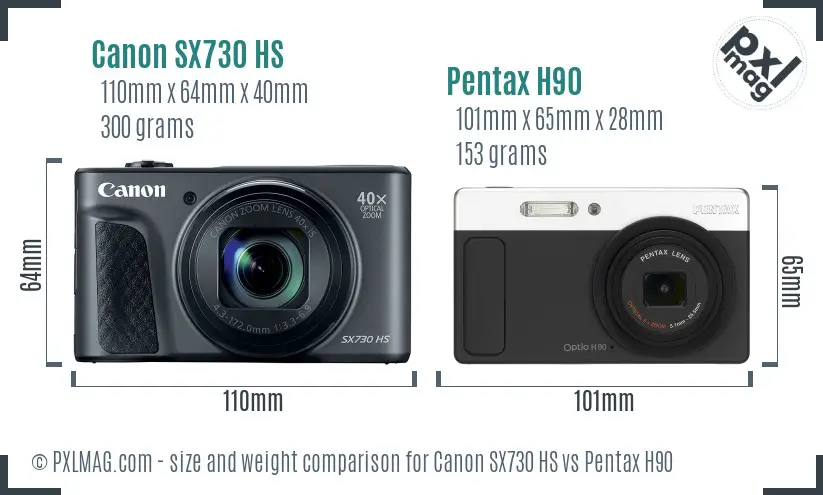 Canon SX730 HS vs Pentax H90 size comparison