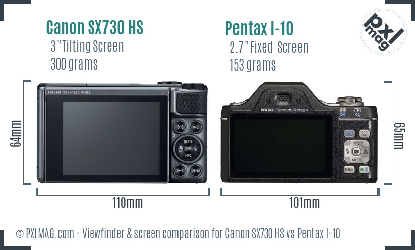 Canon SX730 HS vs Pentax I-10 Screen and Viewfinder comparison
