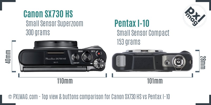 Canon SX730 HS vs Pentax I-10 top view buttons comparison