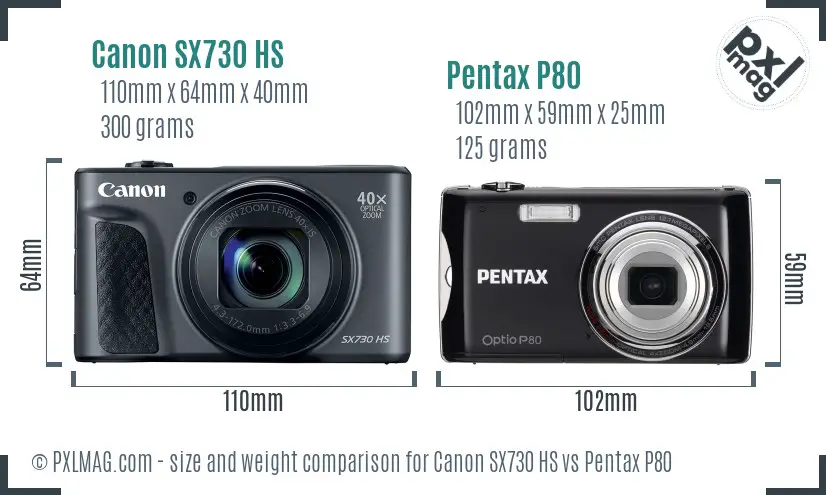 Canon SX730 HS vs Pentax P80 size comparison