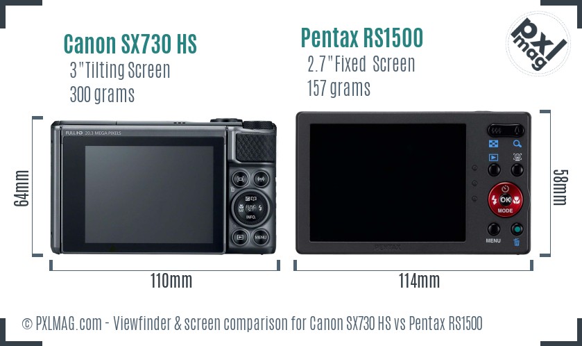 Canon SX730 HS vs Pentax RS1500 Screen and Viewfinder comparison