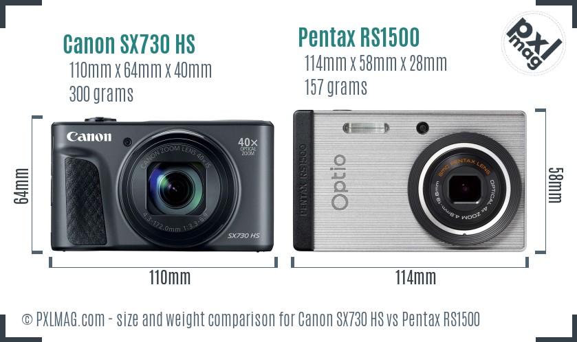 Canon SX730 HS vs Pentax RS1500 size comparison