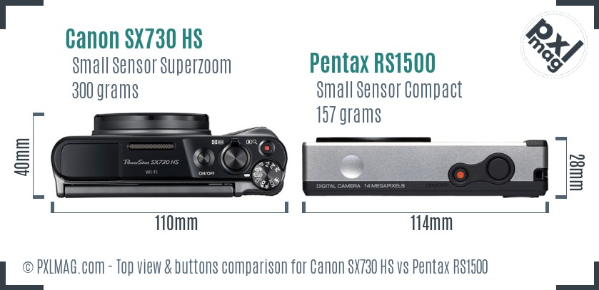 Canon SX730 HS vs Pentax RS1500 top view buttons comparison