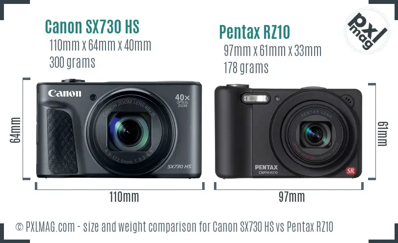 Canon SX730 HS vs Pentax RZ10 size comparison