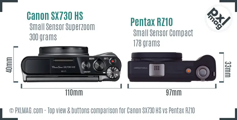 Canon SX730 HS vs Pentax RZ10 top view buttons comparison