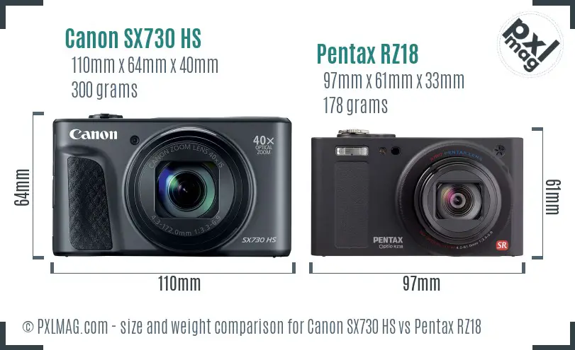 Canon SX730 HS vs Pentax RZ18 size comparison