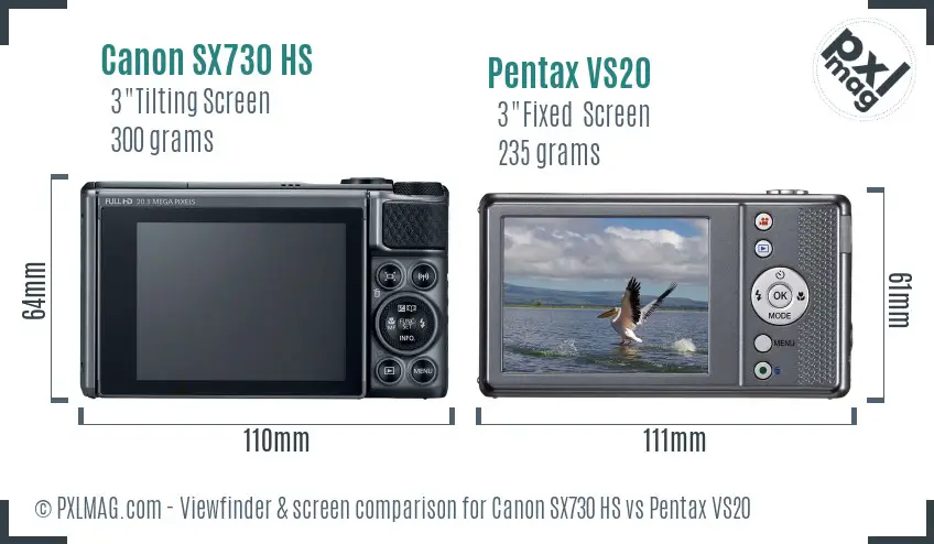 Canon SX730 HS vs Pentax VS20 Screen and Viewfinder comparison