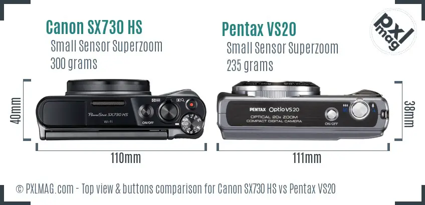 Canon SX730 HS vs Pentax VS20 top view buttons comparison