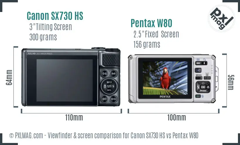 Canon SX730 HS vs Pentax W80 Screen and Viewfinder comparison Canon SX730 HS vs Pentax W80 Screen and Viewfinder comparison