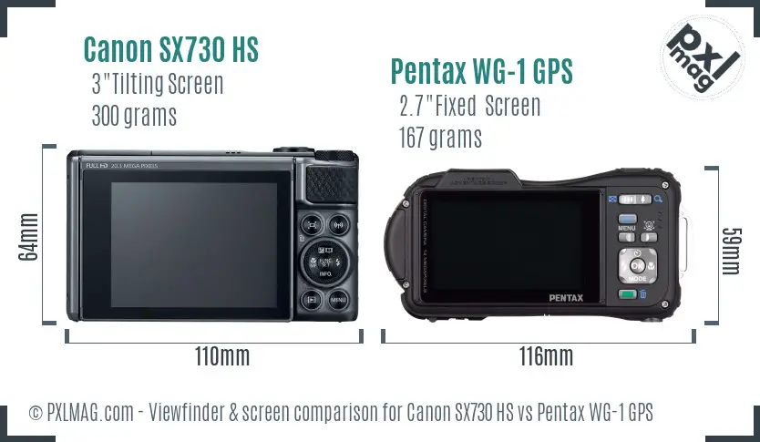 Canon SX730 HS vs Pentax WG-1 GPS Screen and Viewfinder comparison