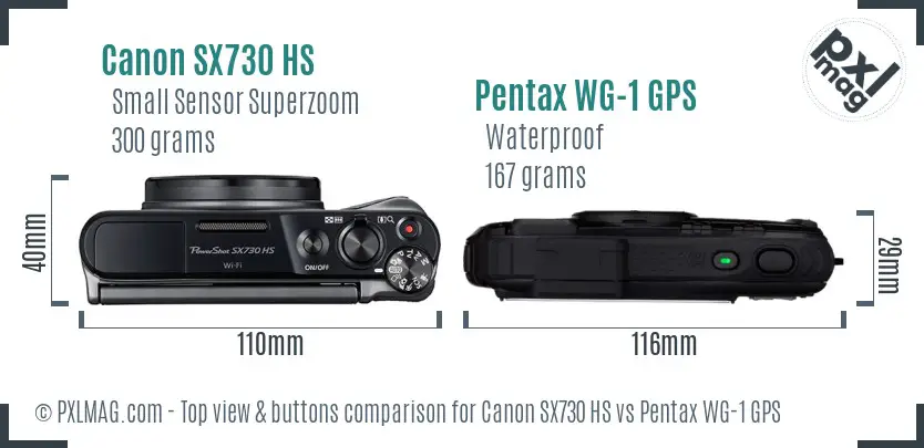 Canon SX730 HS vs Pentax WG-1 GPS top view buttons comparison