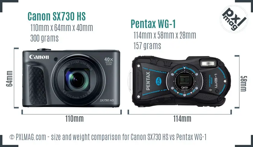 Canon SX730 HS vs Pentax WG-1 size comparison