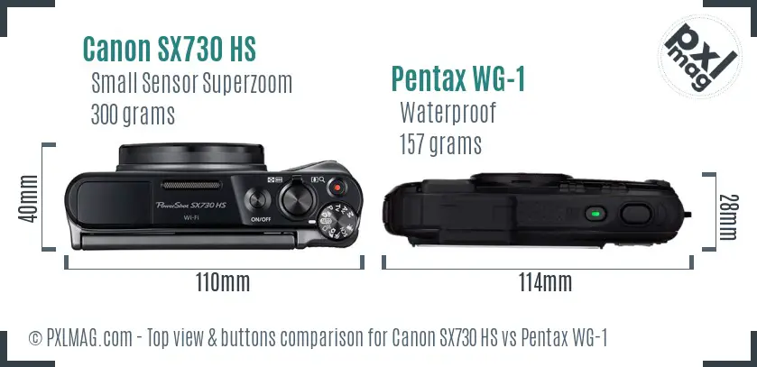 Canon SX730 HS vs Pentax WG-1 top view buttons comparison