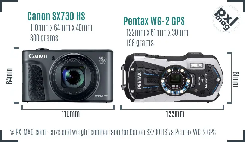 Canon SX730 HS vs Pentax WG-2 GPS size comparison Canon SX730 HS vs Pentax WG-2 GPS size comparison