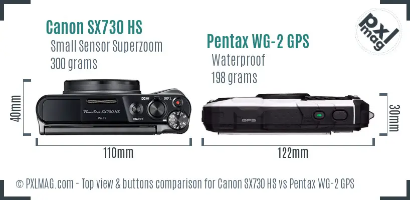 Canon SX730 HS vs Pentax WG-2 GPS top view buttons comparison Canon SX730 HS vs Pentax WG-2 GPS top view buttons comparison