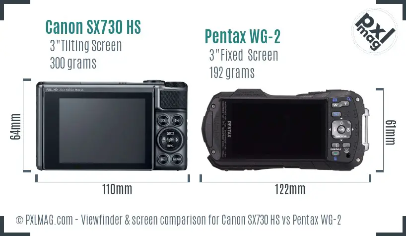 Canon SX730 HS vs Pentax WG-2 Screen and Viewfinder comparison