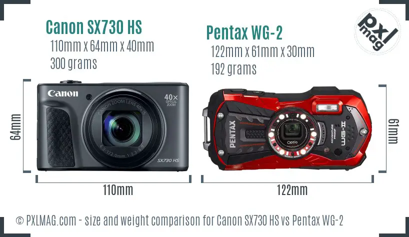 Canon SX730 HS vs Pentax WG-2 size comparison