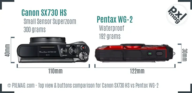 Canon SX730 HS vs Pentax WG-2 top view buttons comparison