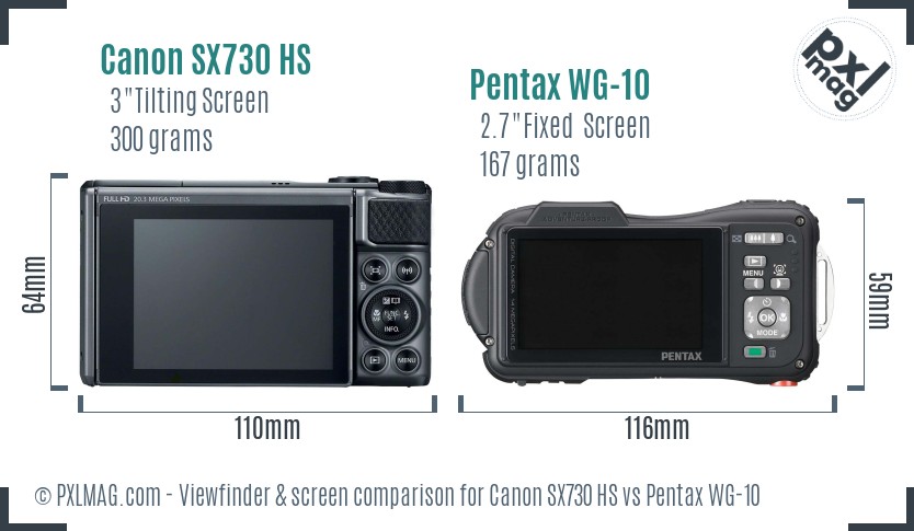 Canon SX730 HS vs Pentax WG-10 Screen and Viewfinder comparison