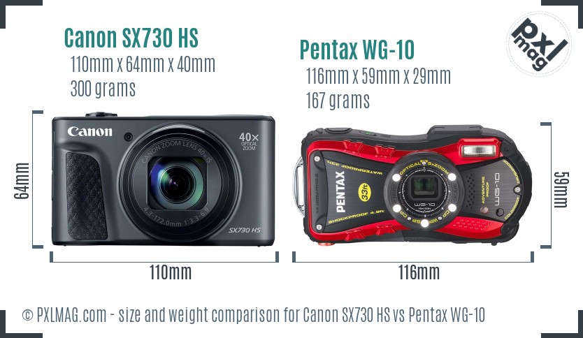 Canon SX730 HS vs Pentax WG-10 size comparison