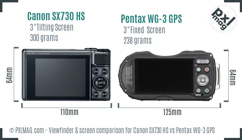 Canon SX730 HS vs Pentax WG-3 GPS Screen and Viewfinder comparison