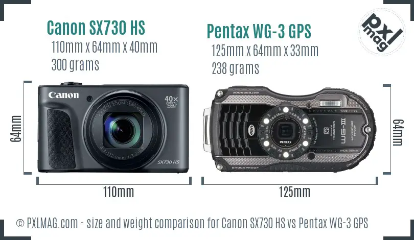 Canon SX730 HS vs Pentax WG-3 GPS size comparison