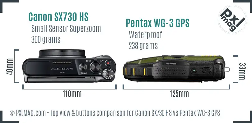Canon SX730 HS vs Pentax WG-3 GPS top view buttons comparison