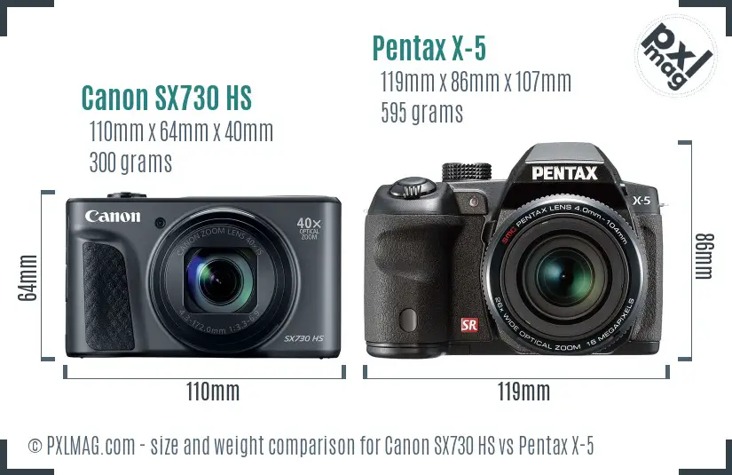 Canon SX730 HS vs Pentax X-5 size comparison