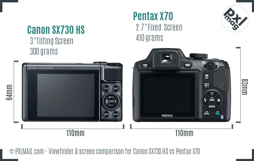 Canon SX730 HS vs Pentax X70 Screen and Viewfinder comparison