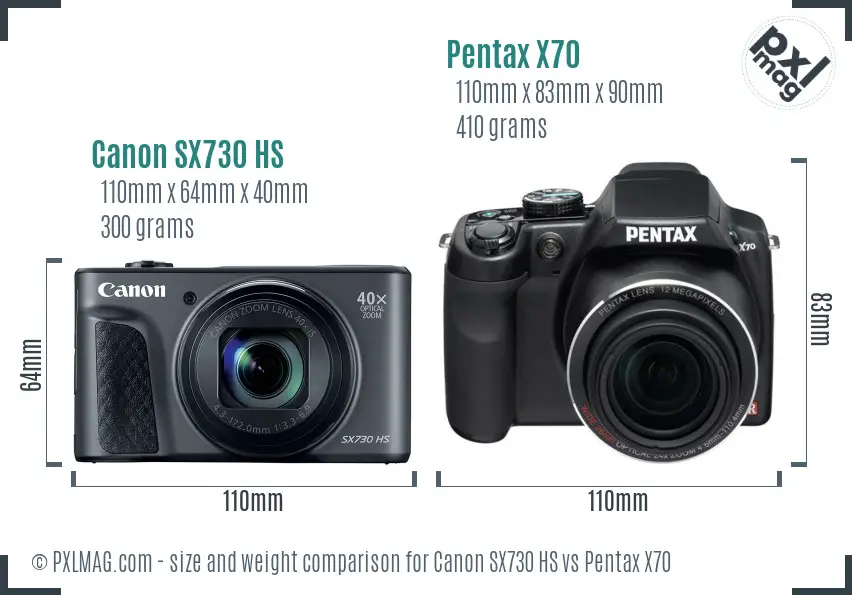 Canon SX730 HS vs Pentax X70 size comparison