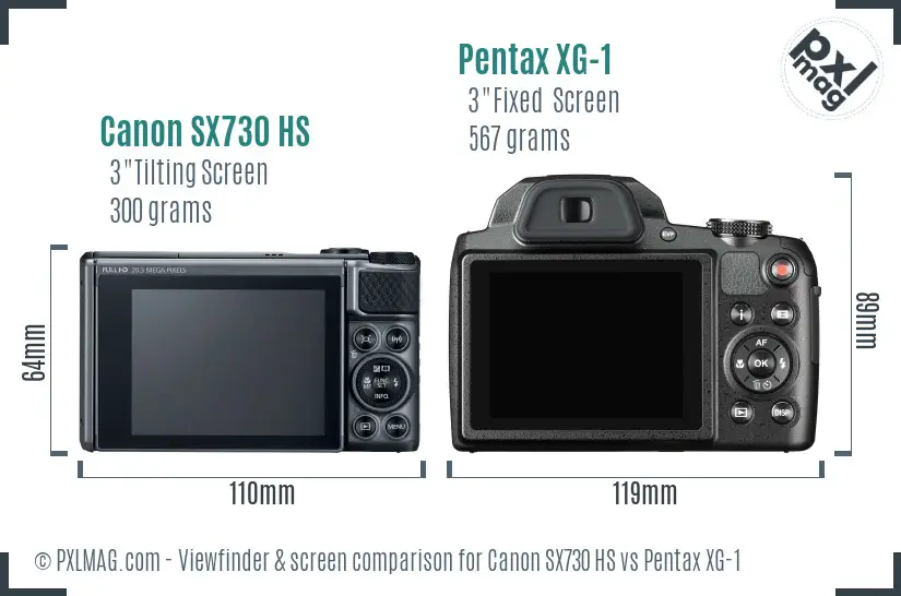 Canon SX730 HS vs Pentax XG-1 Screen and Viewfinder comparison