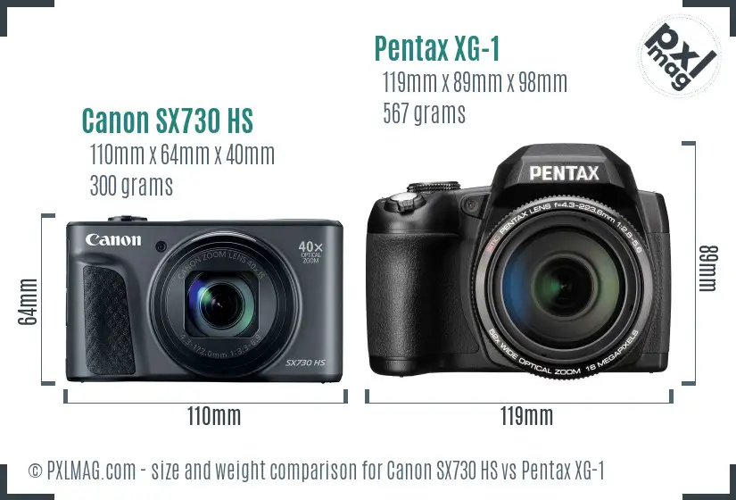 Canon SX730 HS vs Pentax XG-1 size comparison