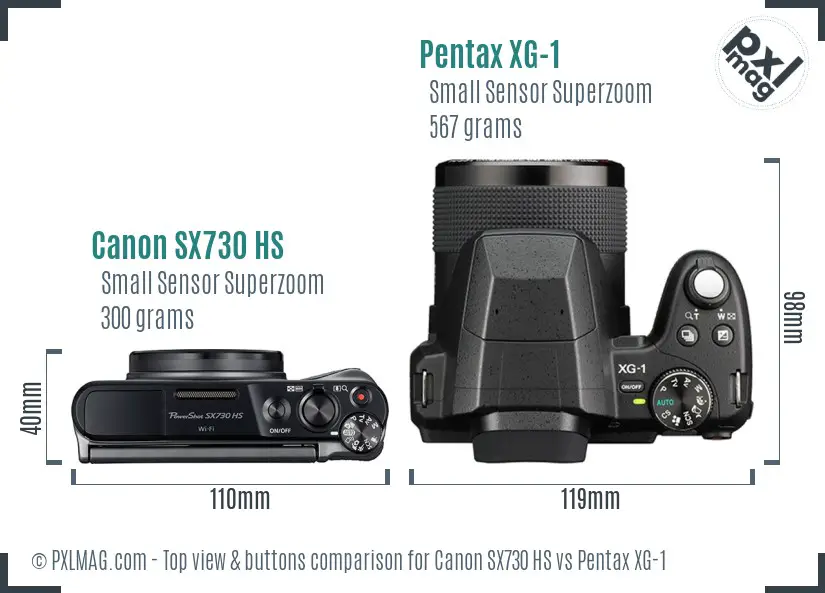 Canon SX730 HS vs Pentax XG-1 top view buttons comparison